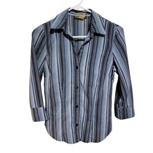 Notations Size Small Petite Striped Blouse Button Down
